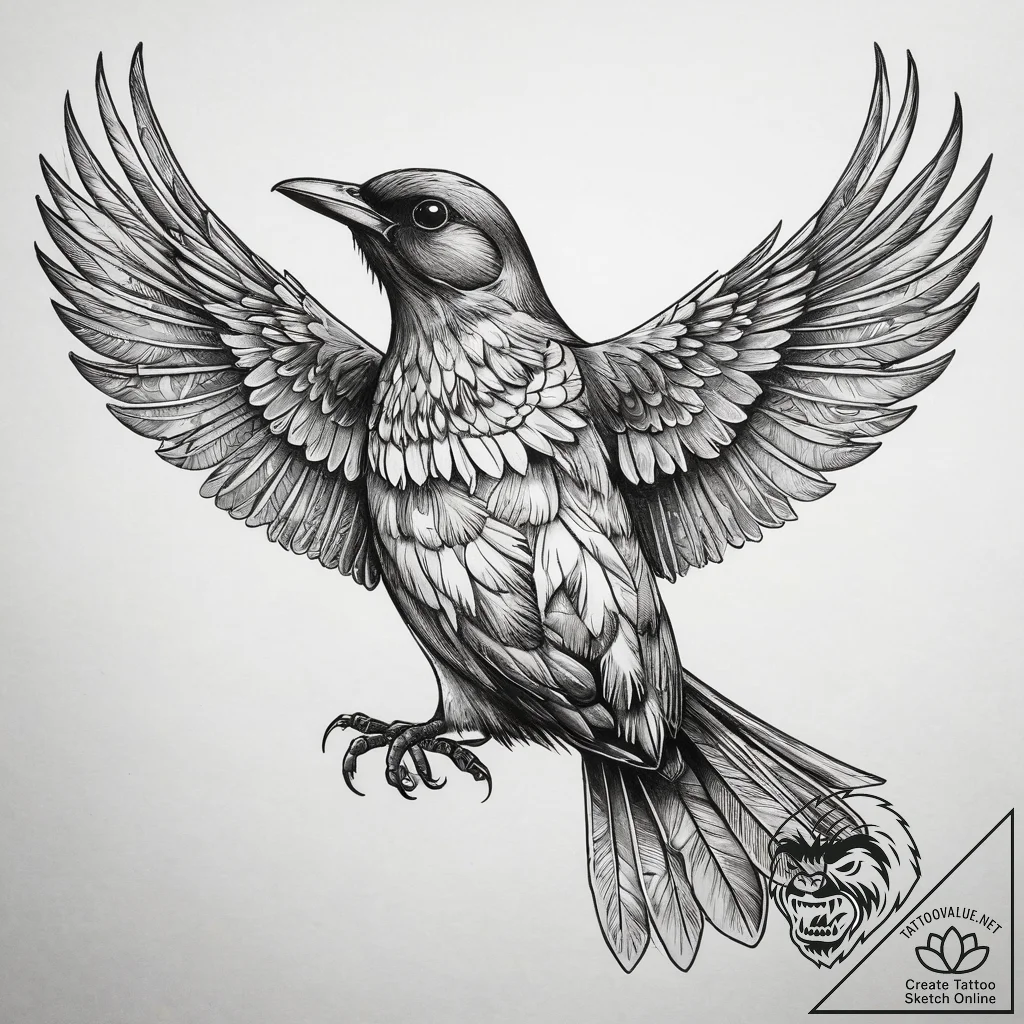 Tattoo sketch common blackbird, tattoo flash... - tattoo sketch (№1757853735_0, 14.09.2025 12:42) — tattoovalue.net
