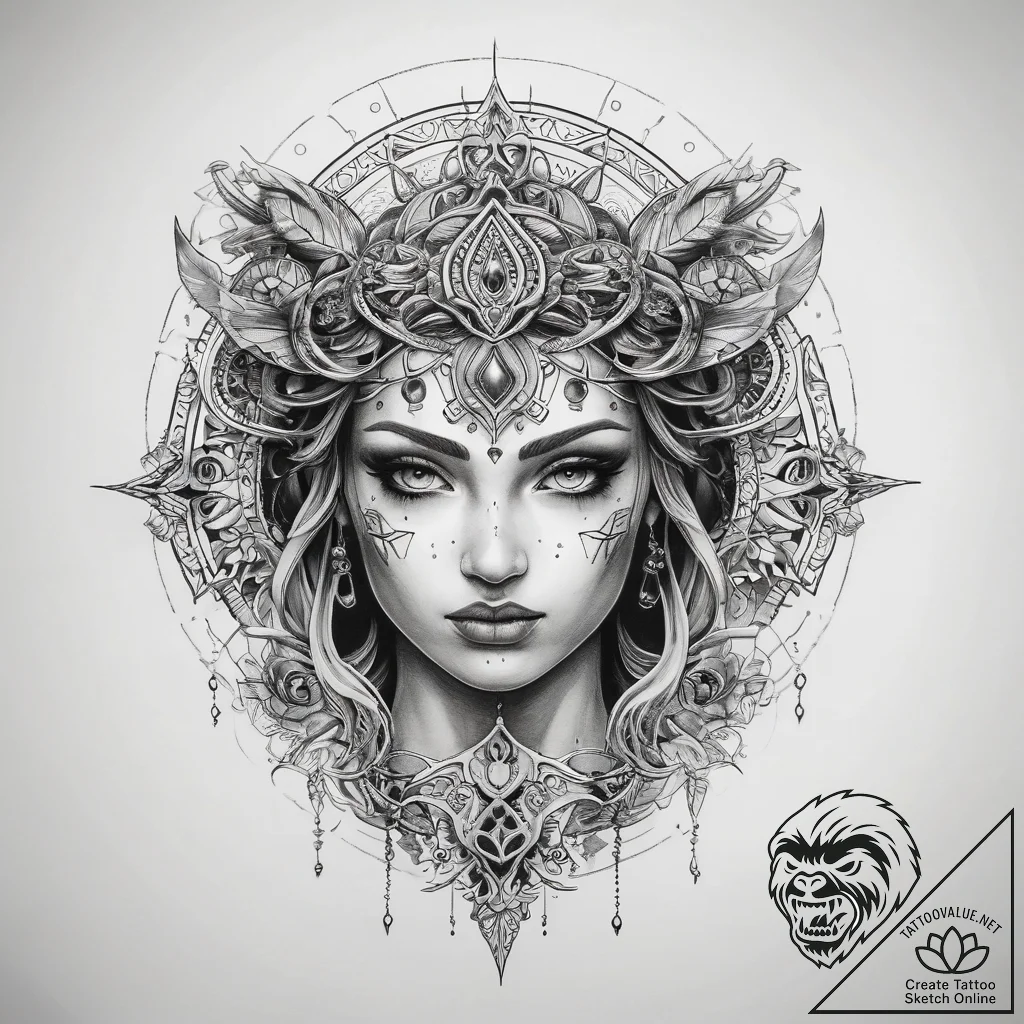Tattoo sketch mystical representation - tattoo sketch (№1757856093_0, 14.09.2025 13:21) — tattoovalue.net
