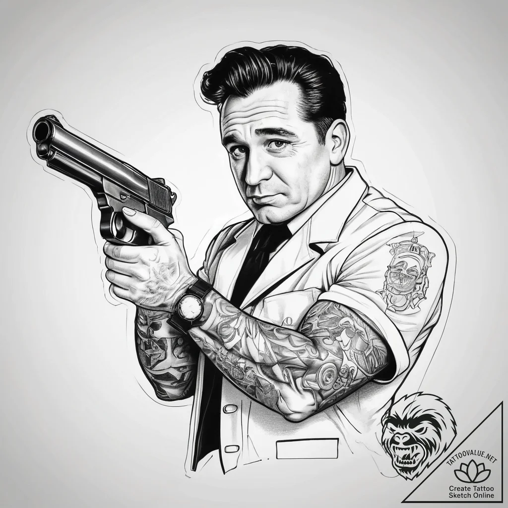 Tattoo sketch mickey cohen with a gun, concep... - tattoo sketch (№1757858440_0, 14.09.2025 14:00) — tattoovalue.net