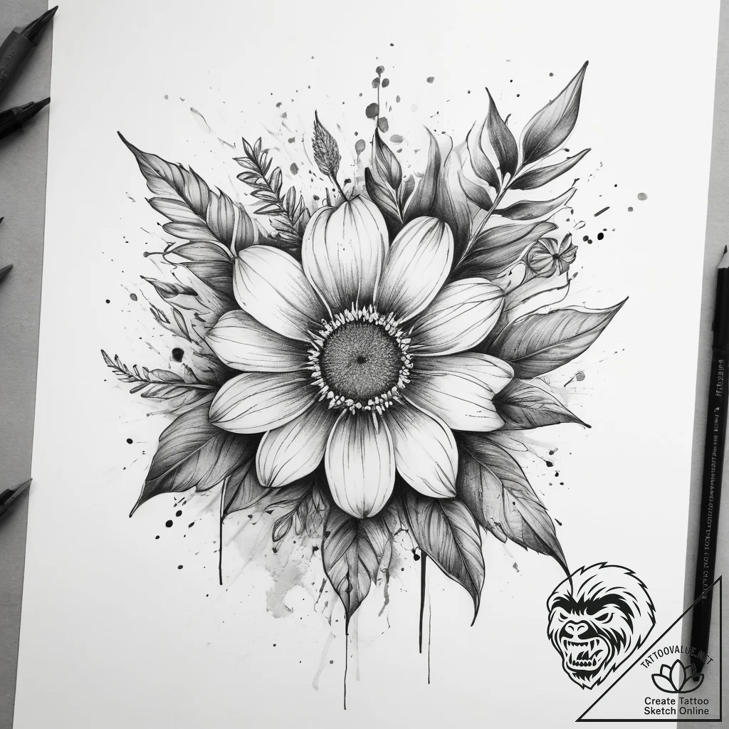 Tattoo sketch wildflower patch, concept art f... - tattoo sketch (№1757859614_0, 14.09.2025 14:20) — tattoovalue.net