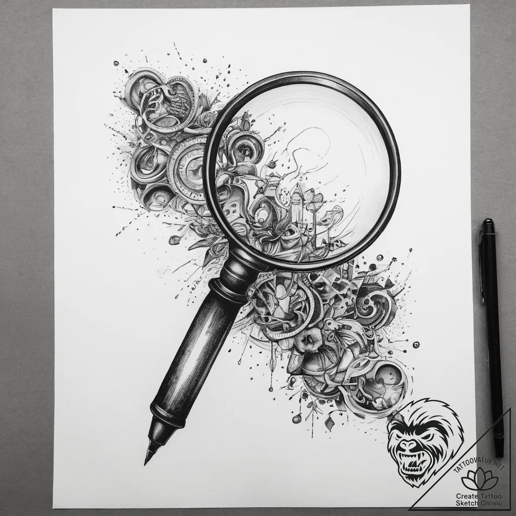 Tattoo sketch detective magnifying glass and... - tattoo sketch (№1757859809_0, 14.09.2025 14:23) — tattoovalue.net