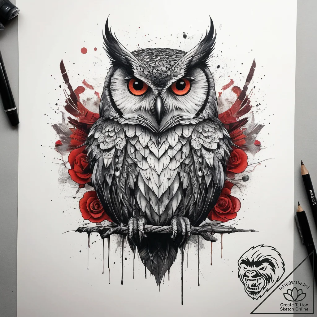 Tattoo sketch owlfly, concept art for tattoo,... - tattoo sketch (№1757861969_0, 14.09.2025 14:59) — tattoovalue.net
