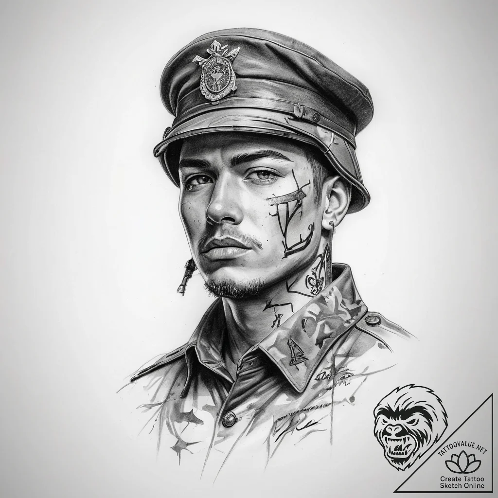 Tattoo sketch soldier with a motto - tattoo sketch (№1757862969_0, 14.09.2025 15:16) — tattoovalue.net