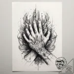 Tattoo sketch hands with a saint, ink illustr… – tattoo sketch (№1757863563_0, 14.09.2025 15:26) — tattoovalue.net