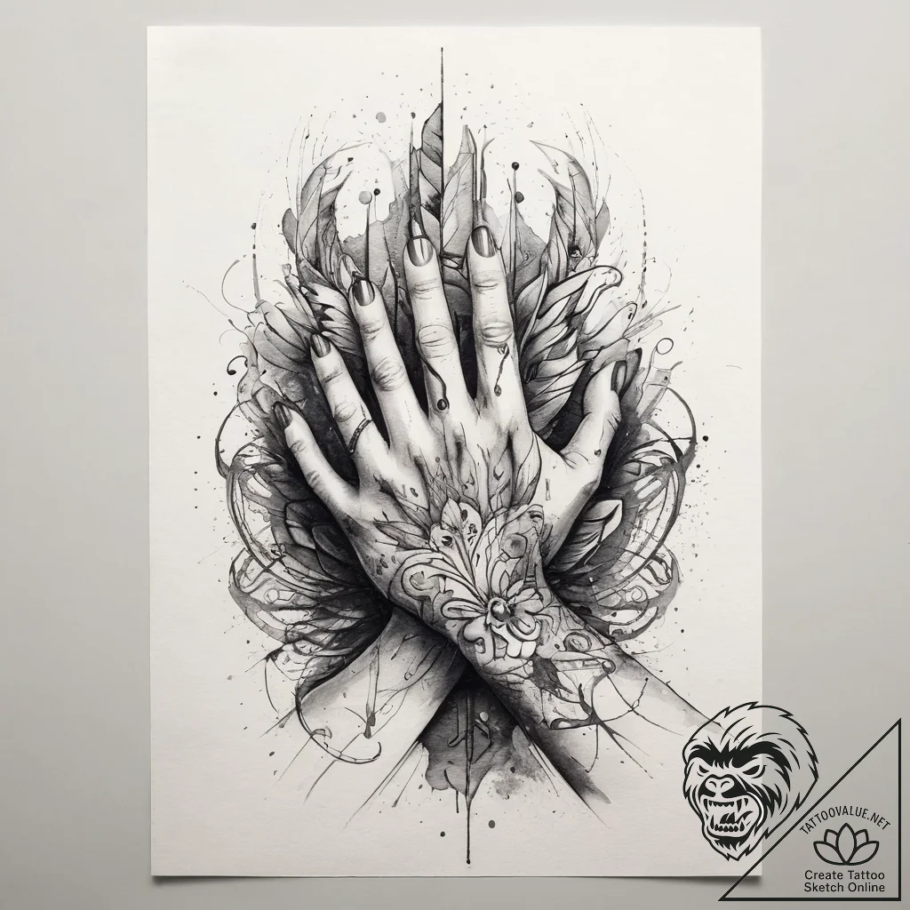 Tattoo sketch hands with a saint, ink illustr... - tattoo sketch (№1757863563_0, 14.09.2025 15:26) — tattoovalue.net