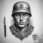 Tattoo sketch soldier with a lock, artistic t… – tattoo sketch (№1757864352_0, 14.09.2025 15:39) — tattoovalue.net