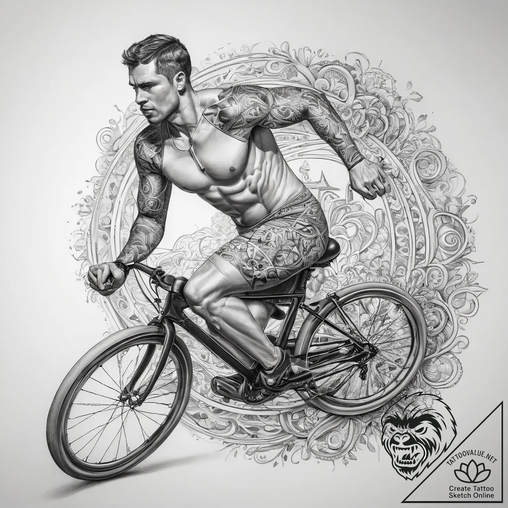 Tattoo sketch triathlon person running, swimm... - tattoo sketch (№1757866331_0, 14.09.2025 16:12) — tattoovalue.net