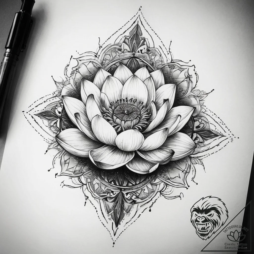 Tattoo sketch lotus, concept art for tattoo,... - tattoo sketch (№1757867510_0, 14.09.2025 16:31) — tattoovalue.net