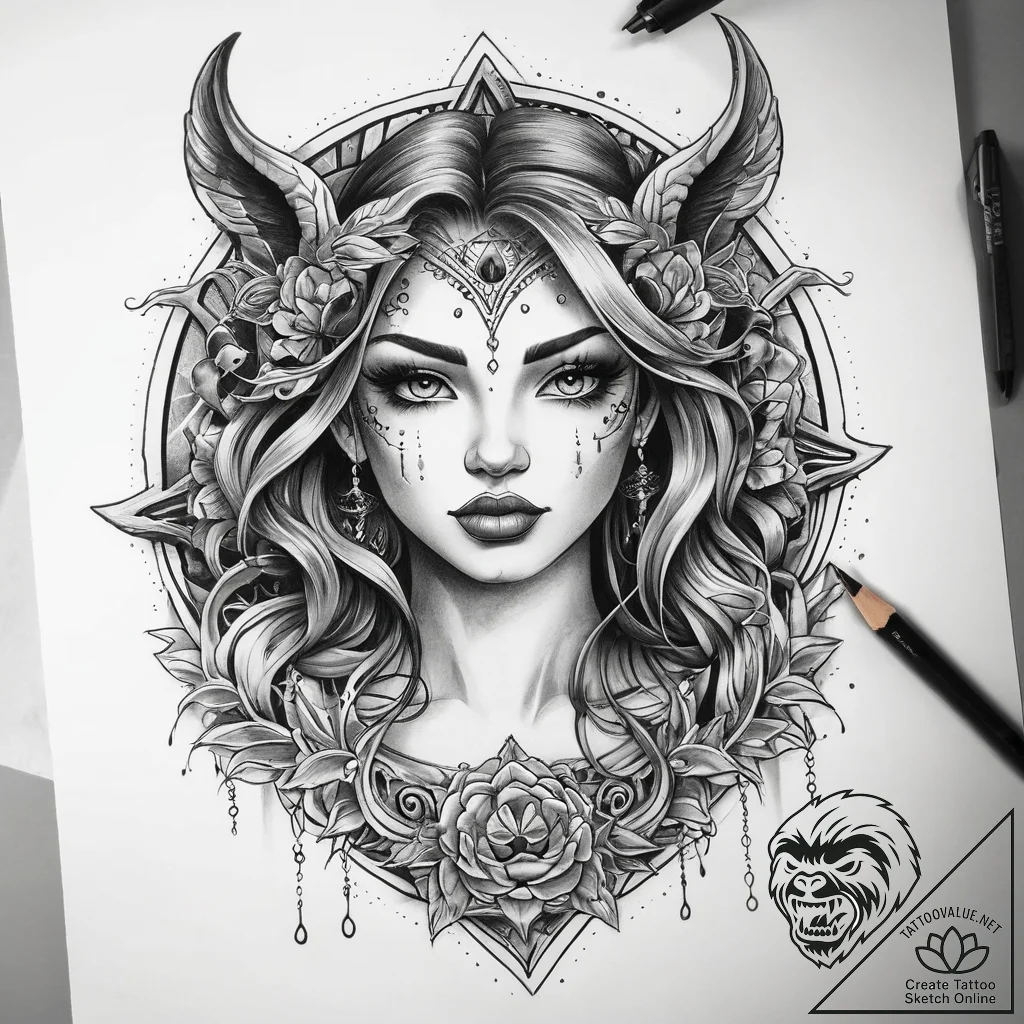 Tattoo sketch mystical scene, tattoo flash sh... - tattoo sketch (№1757867708_0, 14.09.2025 16:35) — tattoovalue.net