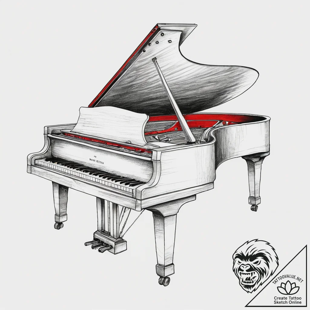 Tattoo sketch musician grand piano keys, ink... - tattoo sketch (№1757868889_0, 14.09.2025 16:54) — tattoovalue.net