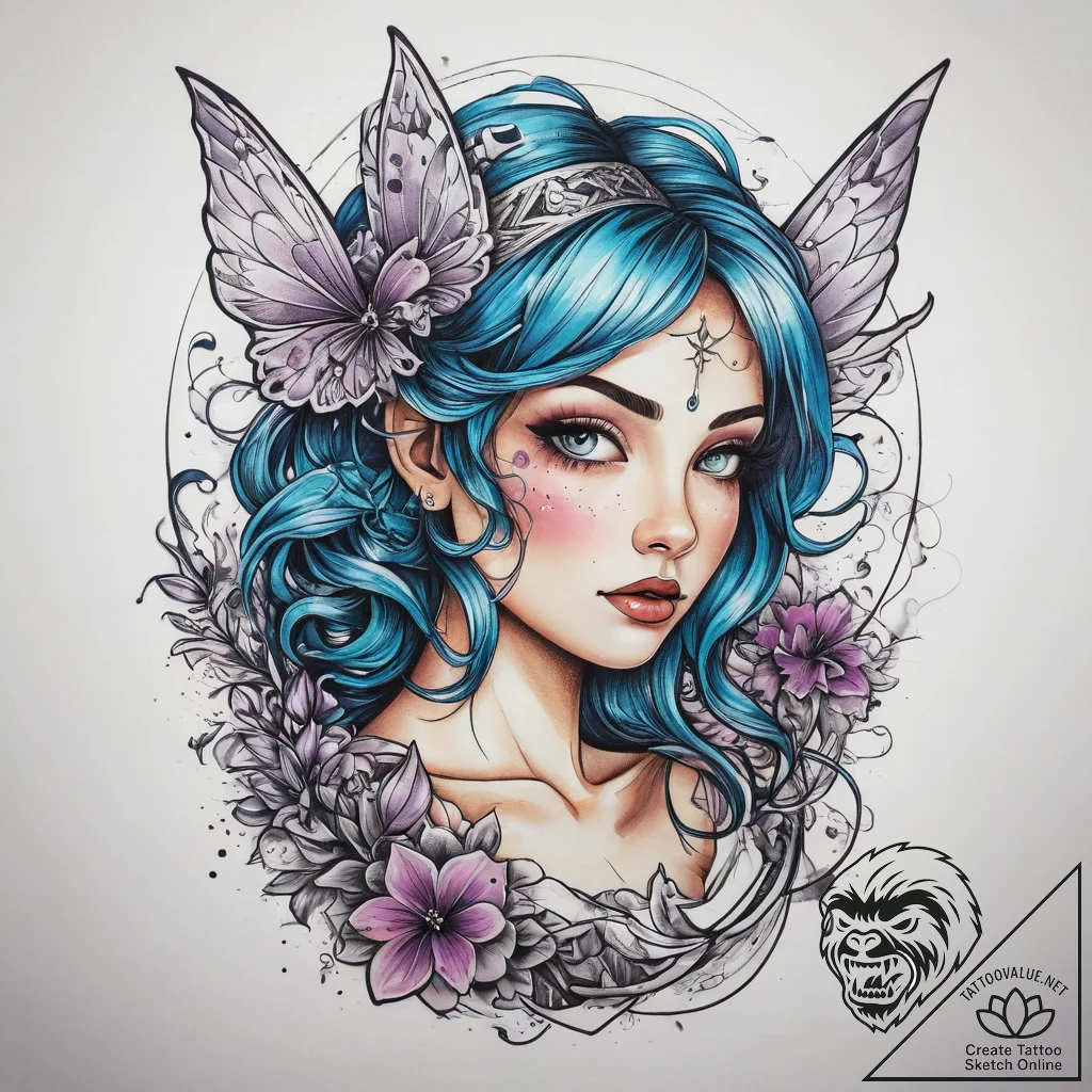 Tattoo sketch cosmic fairy, artistic tattoo s... - tattoo sketch (№1757869086_0, 14.09.2025 16:58) — tattoovalue.net