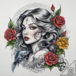 Tattoo sketch rusalka, the water nymph, with… – tattoo sketch (№1757870082_0, 14.09.2025 17:14) — tattoovalue.net