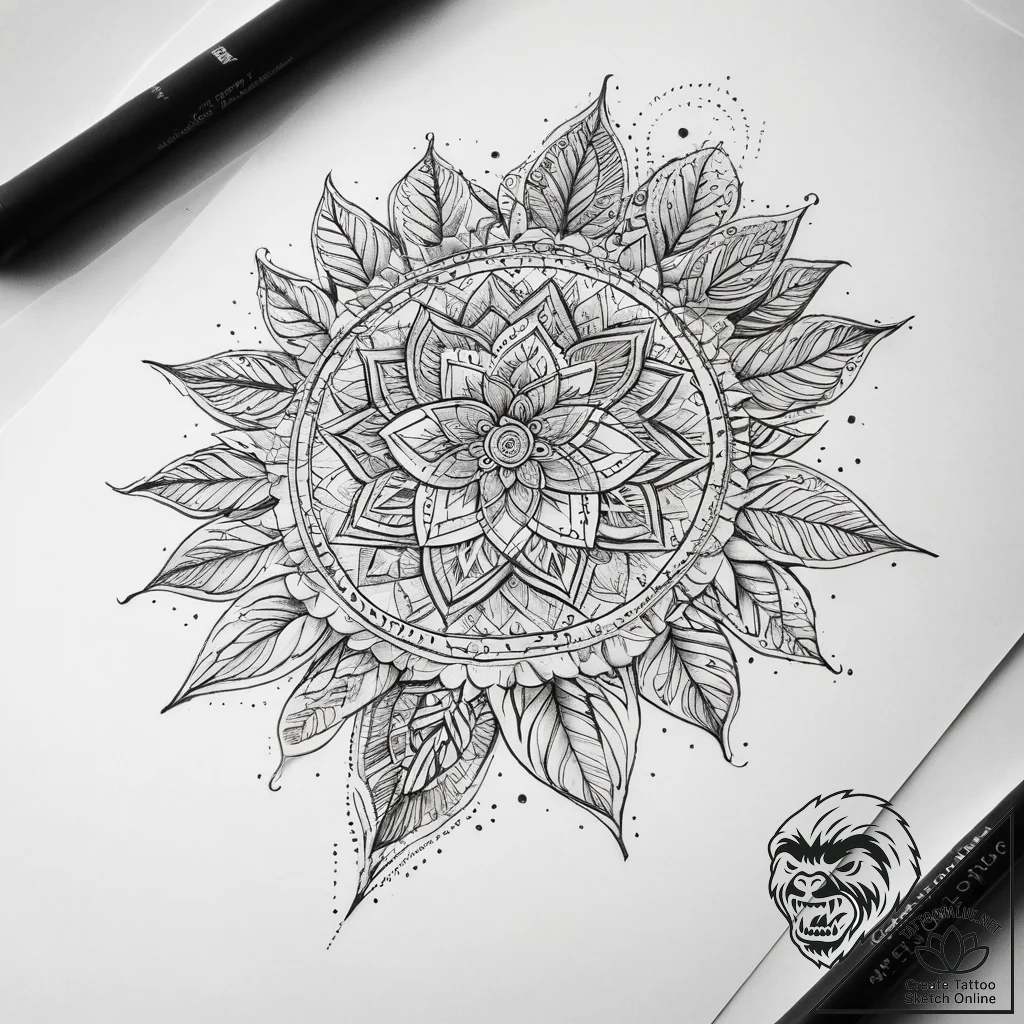 Tattoo sketch leaves with a quote, ink illust... - tattoo sketch (№1757871855_0, 14.09.2025 17:44) — tattoovalue.net