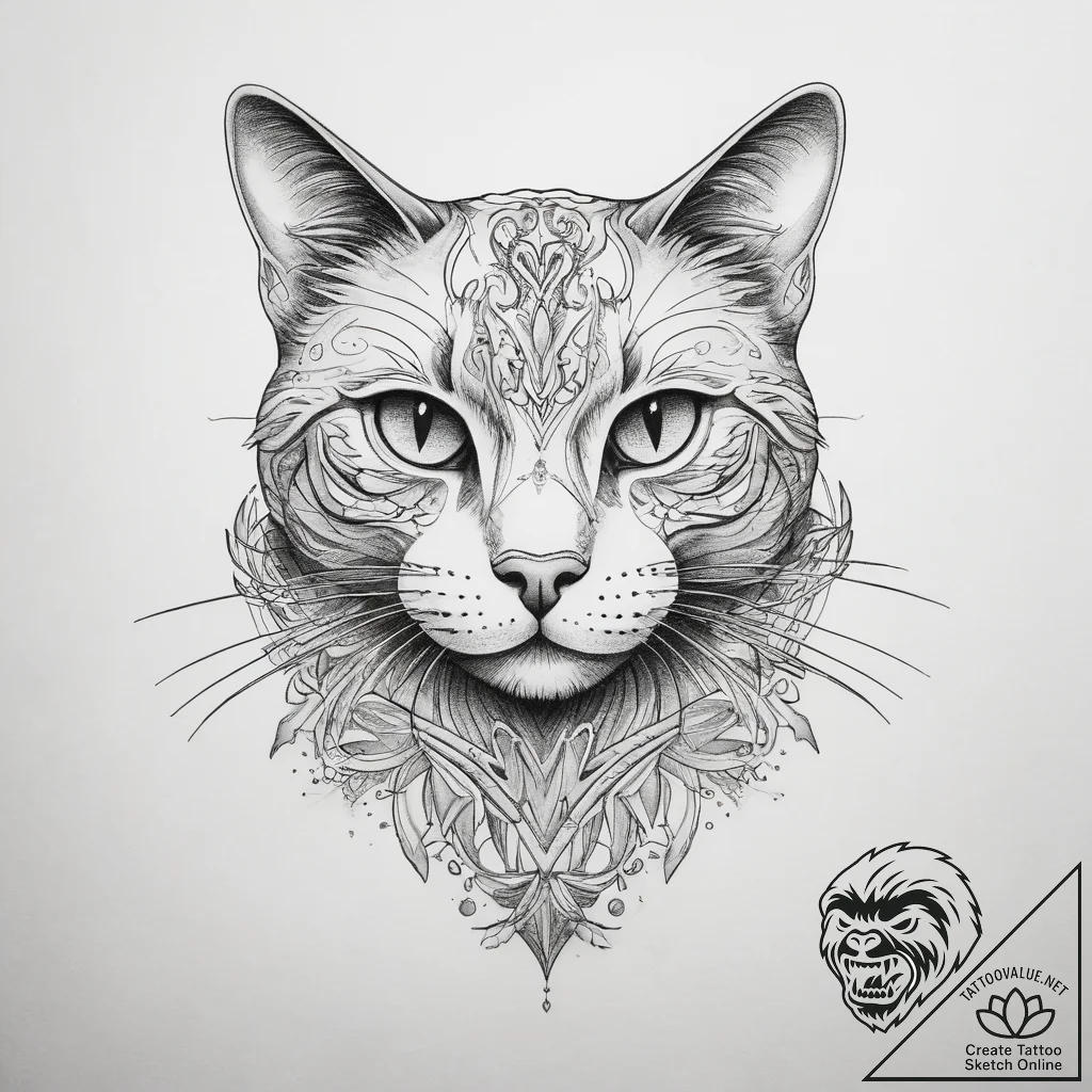 Tattoo sketch узор в виде сердца с кошкой - tattoo sketch (№1757873042_0, 14.09.2025 18:04) — tattoovalue.net