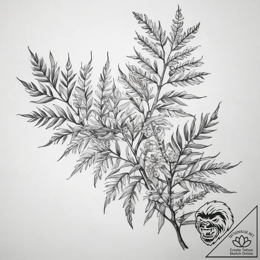 Tattoo sketch wattle - tattoo sketch (№1757874416_0, 14.09.2025 18:26) — tattoovalue.net