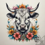 Tattoo sketch sacred cow with flowers, tattoo… – tattoo sketch (№1757875206_0, 14.09.2025 18:40) — tattoovalue.net