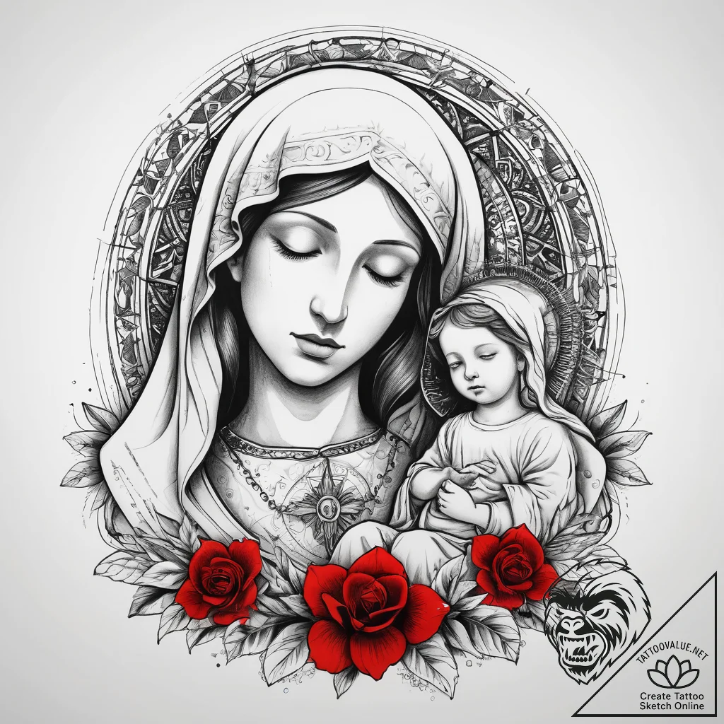 Tattoo sketch virgin mary with child, tattoo... - tattoo sketch (№1757875788_0, 14.09.2025 18:49) — tattoovalue.net
