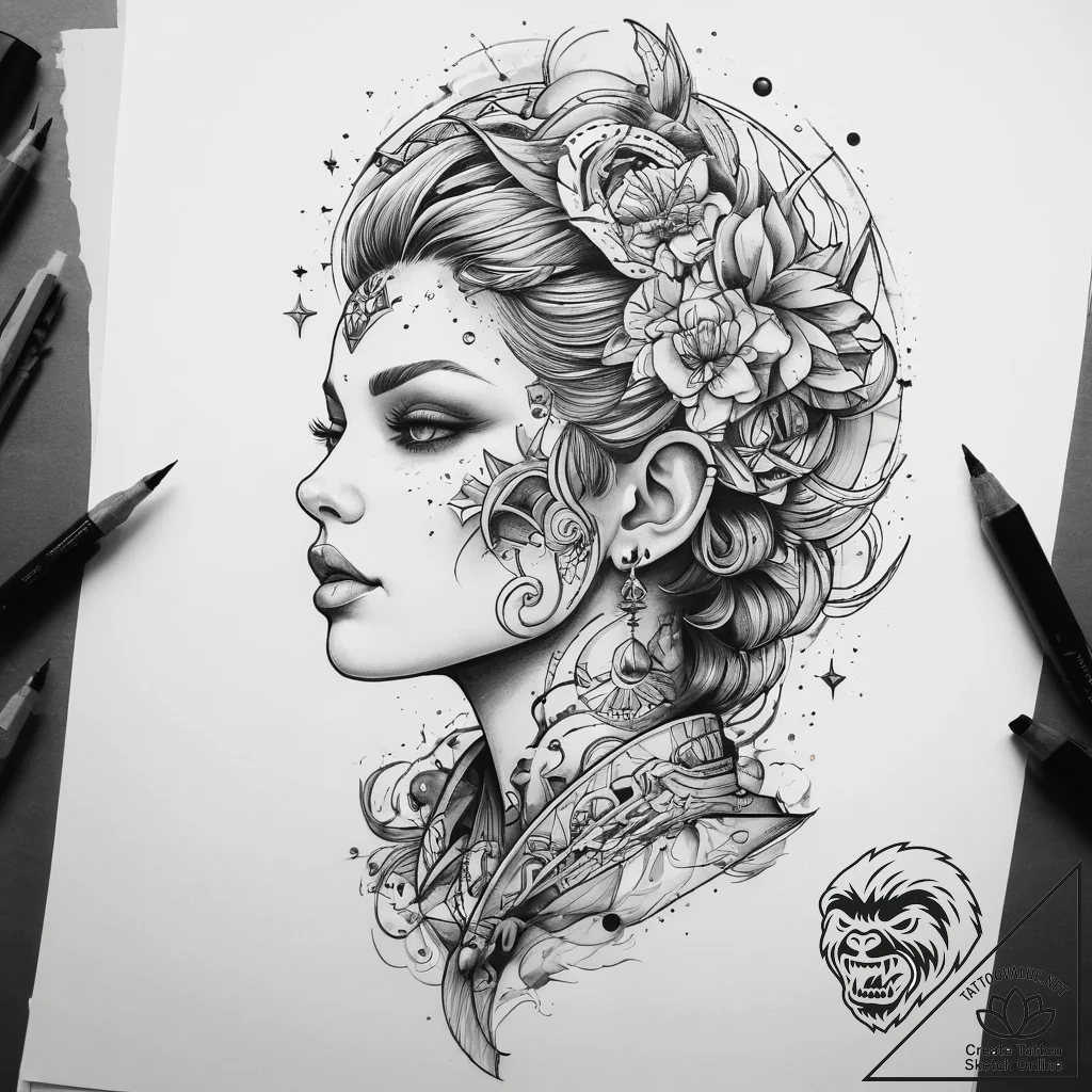 Tattoo sketch cosmic person, tattoo sketch de... - tattoo sketch (№1757877533_0, 14.09.2025 19:18) — tattoovalue.net