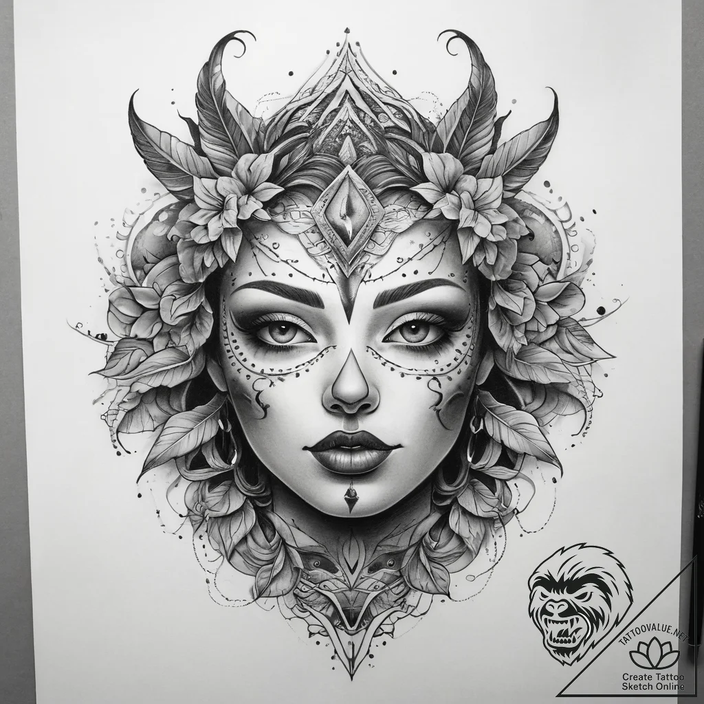 Tattoo sketch spirit, ink illustration for ta... - tattoo sketch (№1757878309_0, 14.09.2025 19:31) — tattoovalue.net