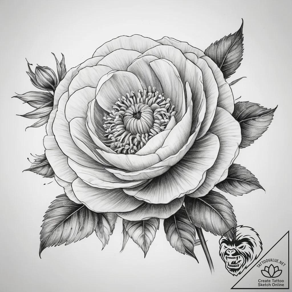 Tattoo sketch ranunculus flower - tattoo sketch (№1757880662_0, 14.09.2025 20:11) — tattoovalue.net