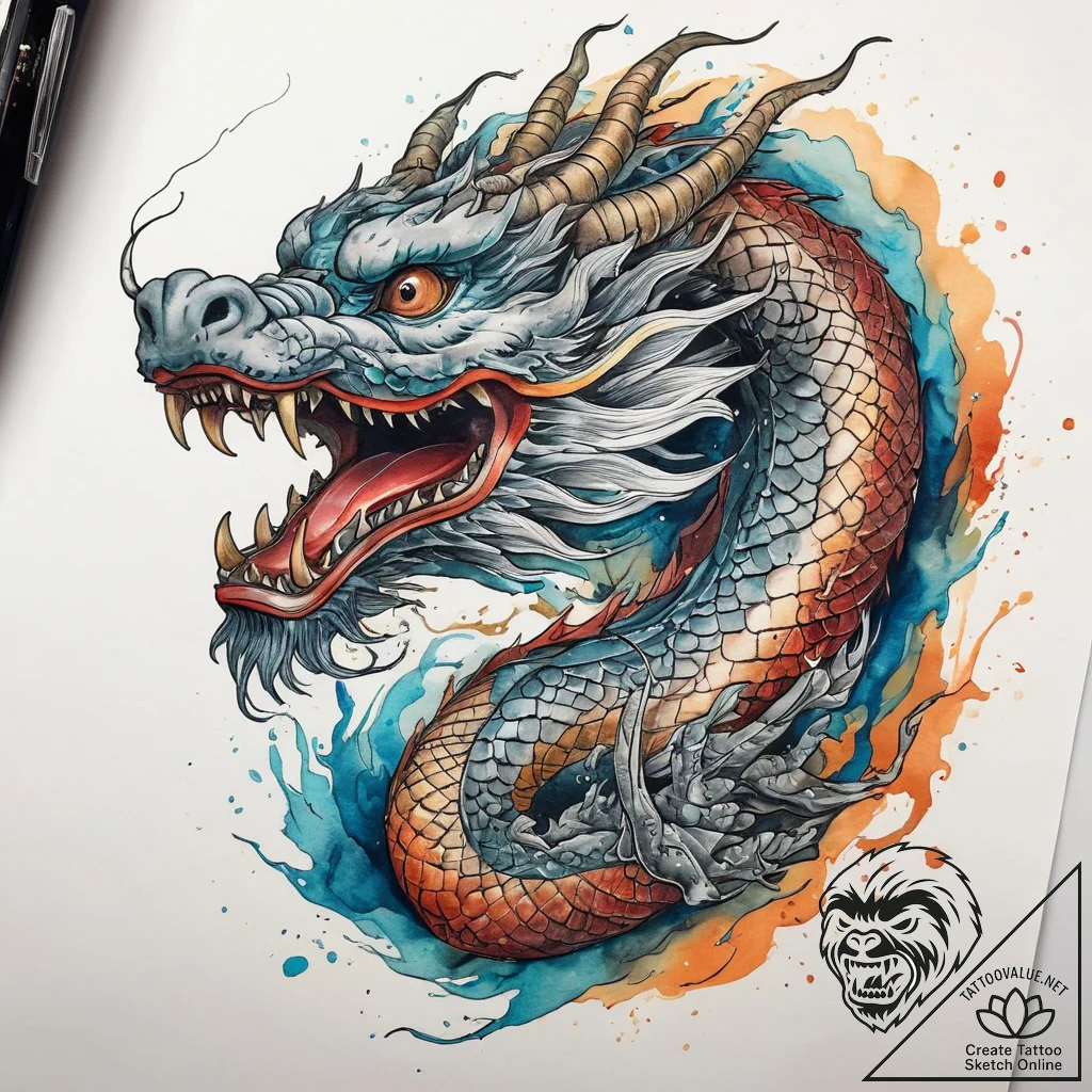 Tattoo sketch chinese dragon from a historica... - tattoo sketch (№1757880868_0, 14.09.2025 20:14) — tattoovalue.net