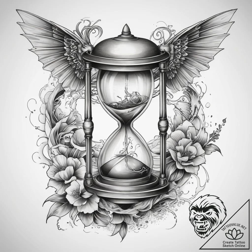 Tattoo sketch hourglass with wings, concept a... - tattoo sketch (№1757881858_0, 14.09.2025 20:30) — tattoovalue.net