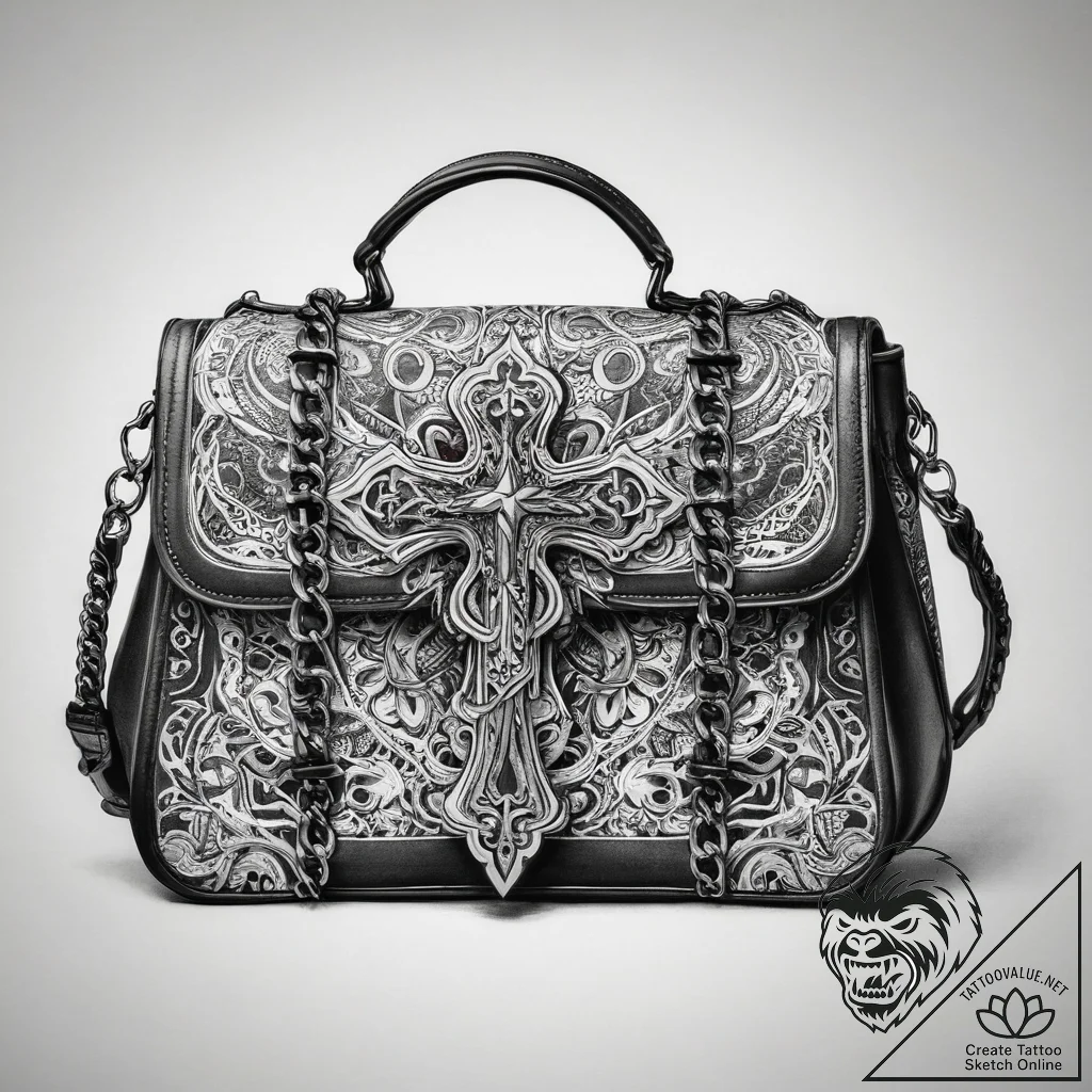 Tattoo sketch handbag with a chain, ink illus... - tattoo sketch (№1757882441_0, 14.09.2025 20:40) — tattoovalue.net
