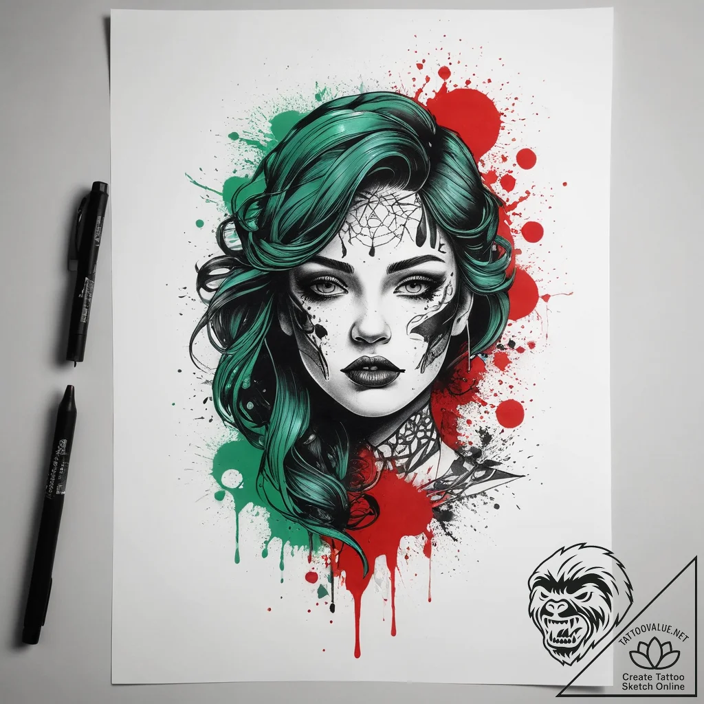 Tattoo sketch green, concept art for tattoo,... - tattoo sketch (№1757884040_0, 14.09.2025 21:07) — tattoovalue.net