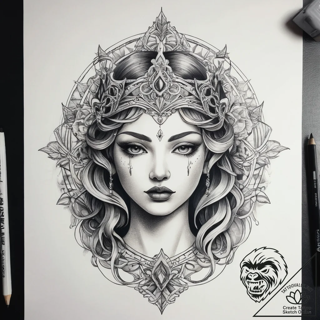 Tattoo sketch goddess tattoo, tattoo line art... - tattoo sketch (№1757884646_0, 14.09.2025 21:17) — tattoovalue.net