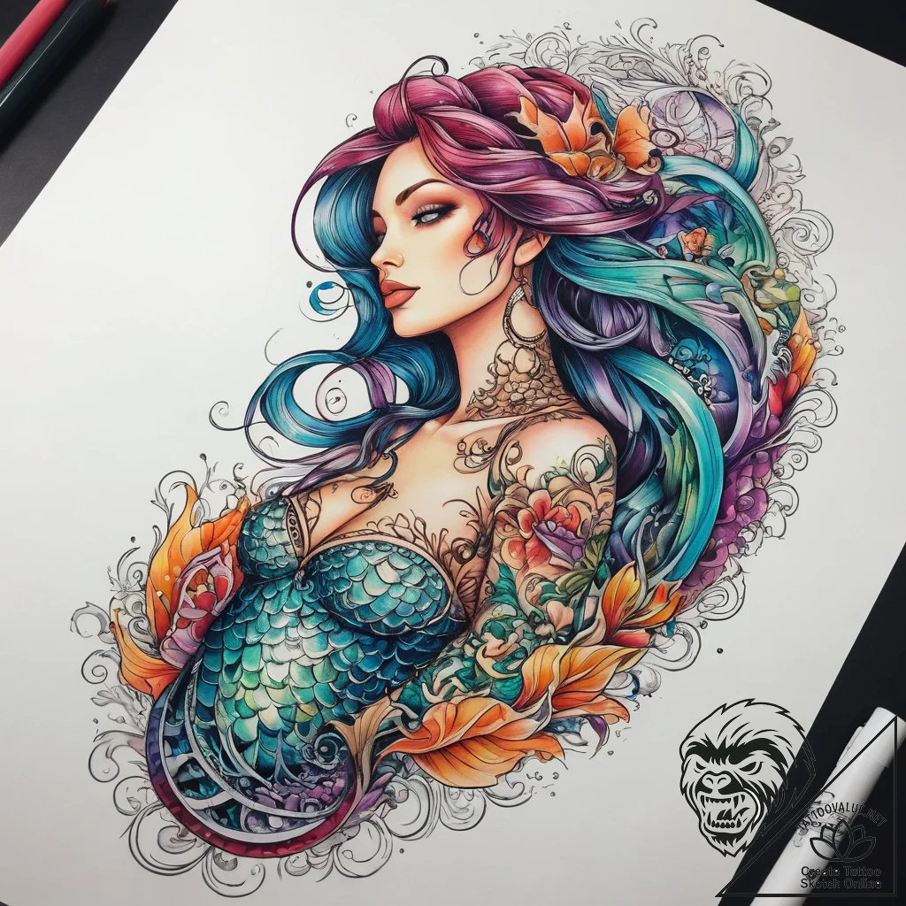 Tattoo sketch mermaid tattoo, concept art for... - tattoo sketch (№1757885632_0, 14.09.2025 21:33) — tattoovalue.net