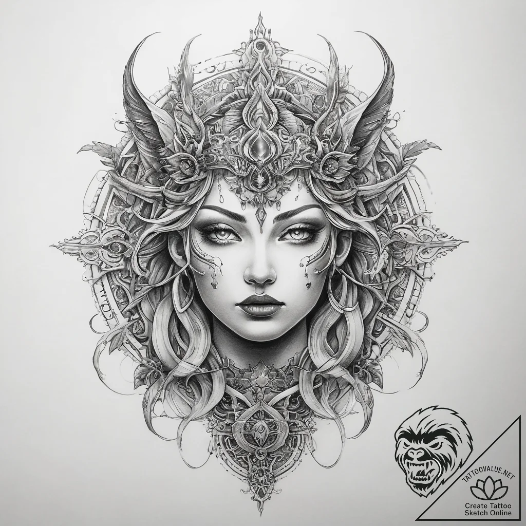 Tattoo sketch mystical tale - tattoo sketch (№1757887010_0, 14.09.2025 21:56) — tattoovalue.net