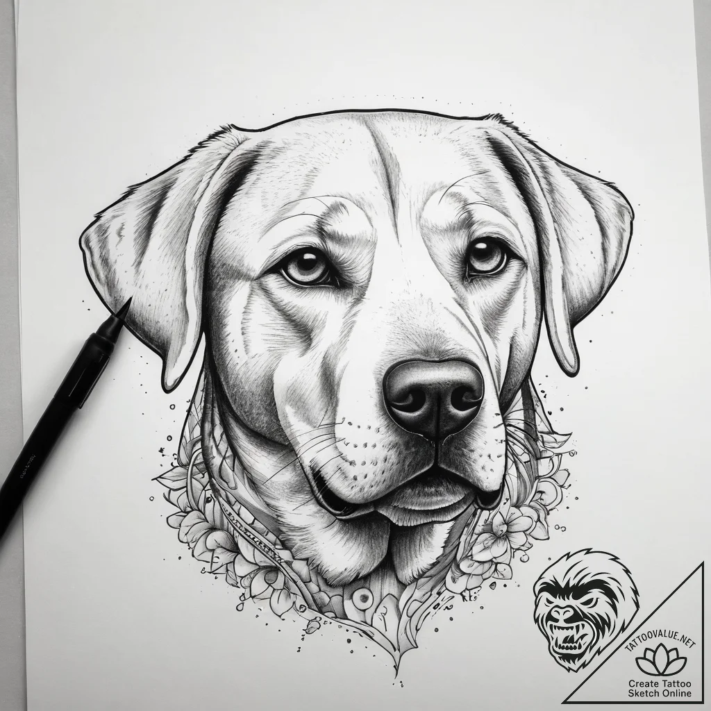 Tattoo sketch labrador, tattoo line art, new... - tattoo sketch (№1757887401_0, 14.09.2025 22:03) — tattoovalue.net