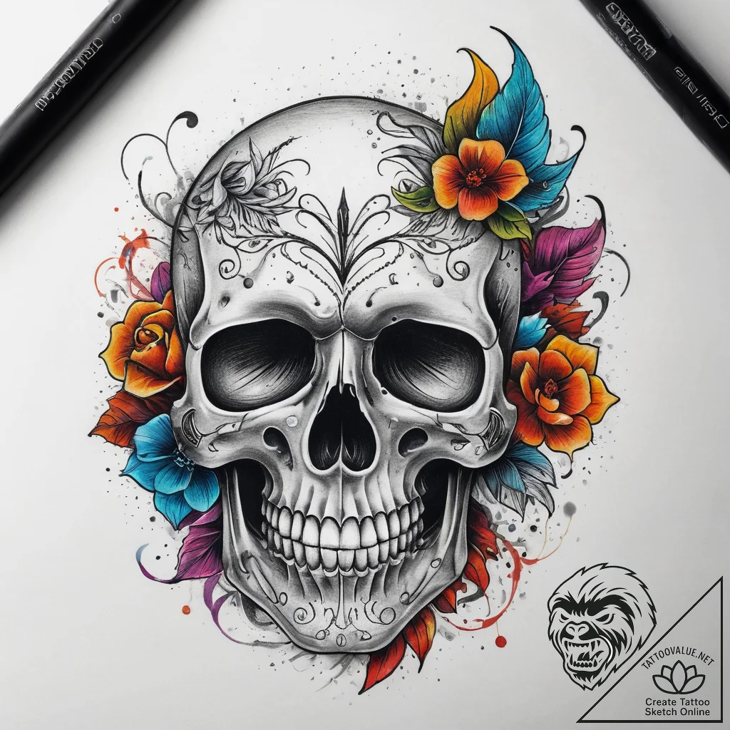 Tattoo sketch skull, concept art for tattoo,... - tattoo sketch (№1757887796_0, 14.09.2025 22:09) — tattoovalue.net
