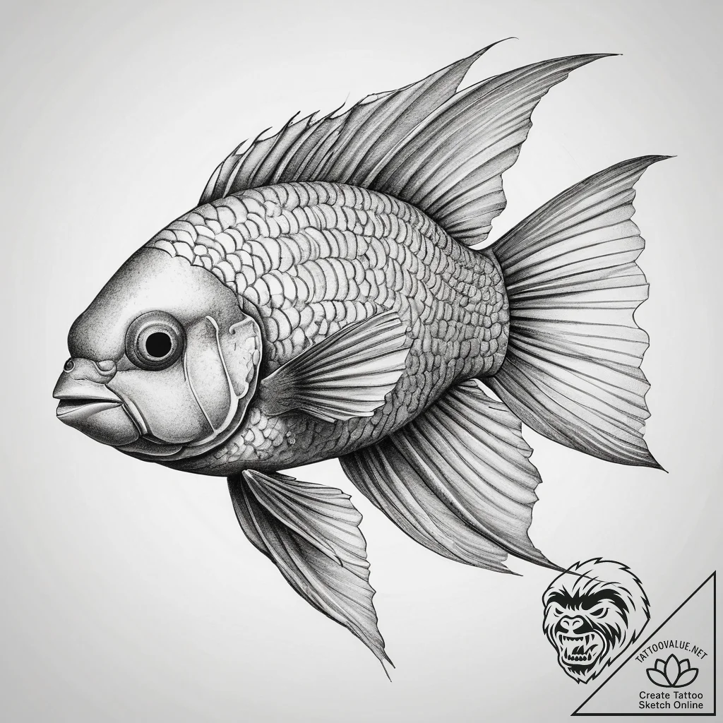 Tattoo sketch blood parrot cichlid, artistic... - tattoo sketch (№1757888581_0, 14.09.2025 22:23) — tattoovalue.net