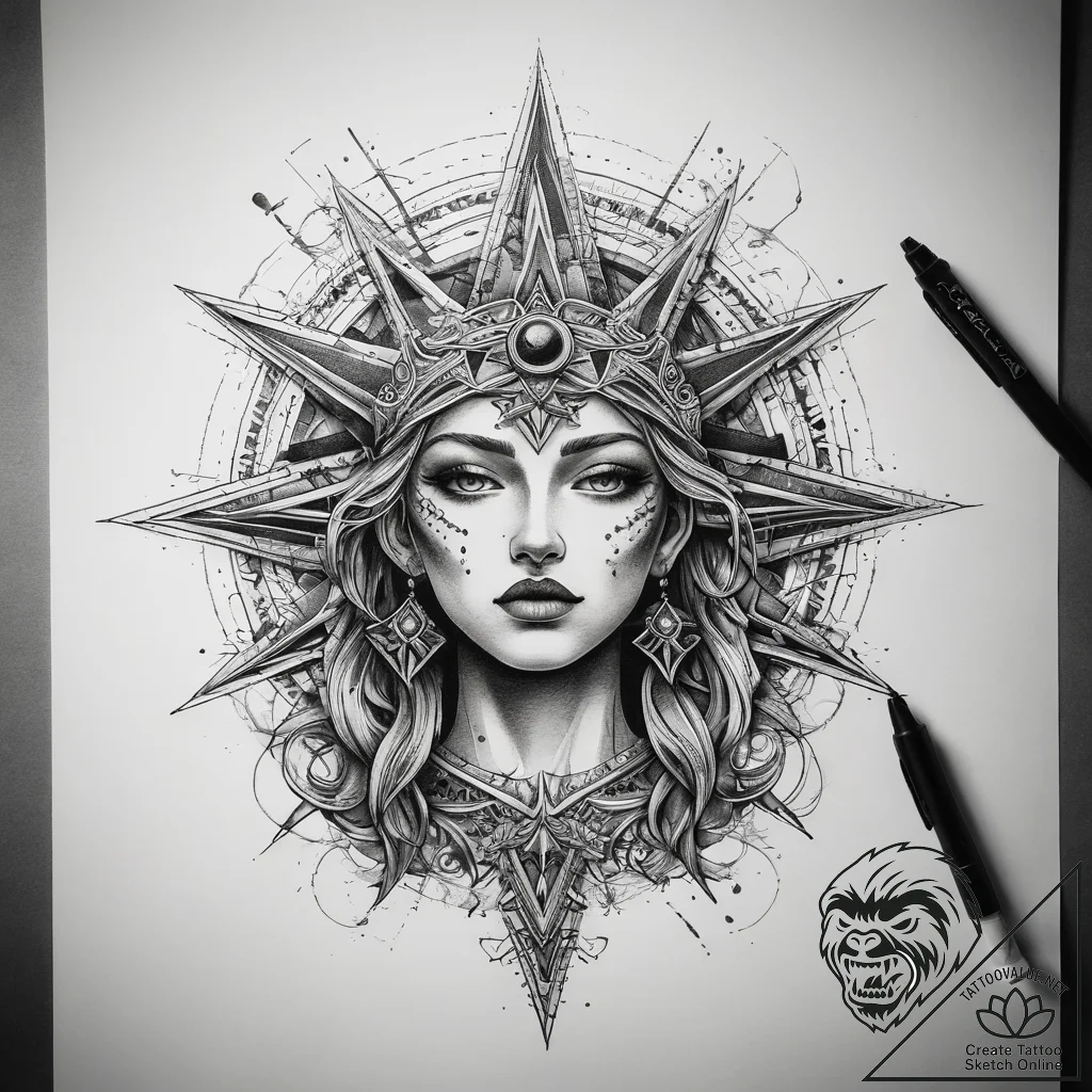 Tattoo sketch zaria, the morning star goddess... - tattoo sketch (№1757888778_0, 14.09.2025 22:26) — tattoovalue.net