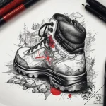 Tattoo sketch hiking hiking boots and a trail… – tattoo sketch (№1757891557_0, 14.09.2025 23:12) — tattoovalue.net