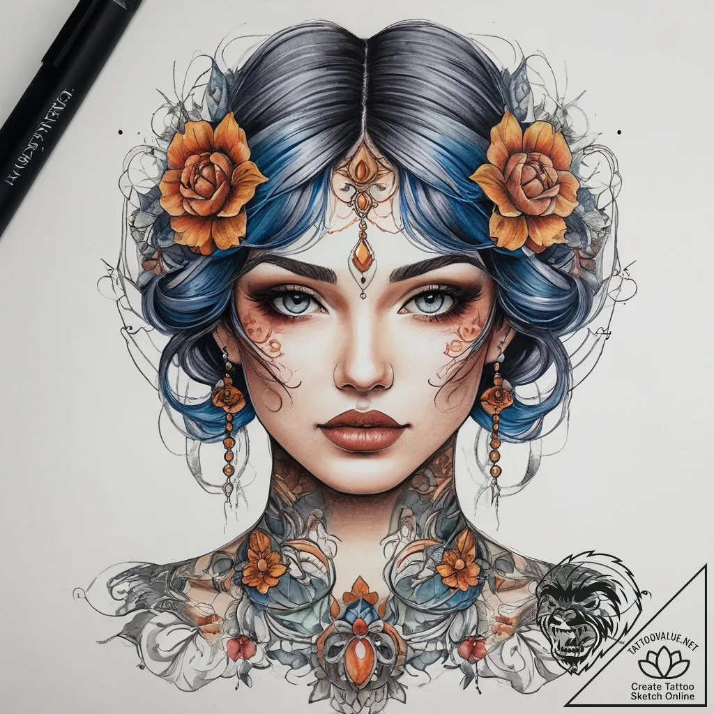 Tattoo sketch drawing a portrait, ink illustr... - tattoo sketch (№1757891751_0, 14.09.2025 23:15) — tattoovalue.net