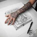 Tattoo sketch hands with a book, concept art… – tattoo sketch (№1757892154_0, 14.09.2025 23:22) — tattoovalue.net