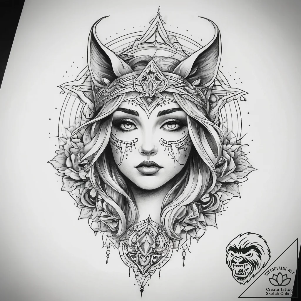 Tattoo sketch mystical scene, artistic tattoo... - tattoo sketch (№1757893524_0, 14.09.2025 23:45) — tattoovalue.net