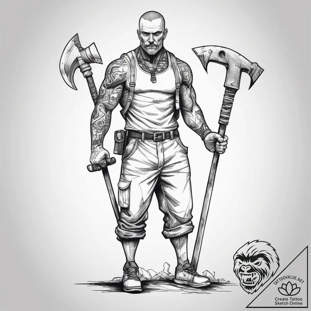Tattoo sketch miner a person with a pickaxe,... - tattoo sketch (№1757893729_0, 14.09.2025 23:48) — tattoovalue.net