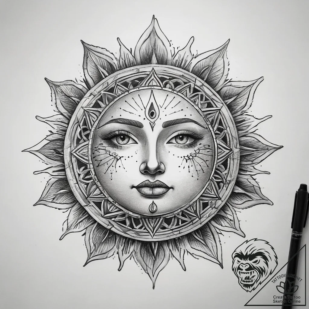 Tattoo sketch sun with a face, tattoo drawing... - tattoo sketch (№1757896486_0, 15.09.2025 00:34) — tattoovalue.net