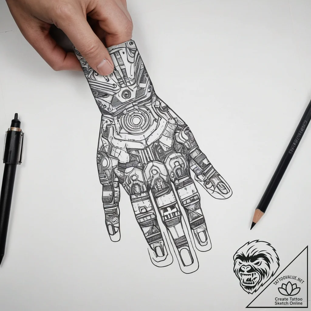 Tattoo sketch hands with a robot, artistic ta... - tattoo sketch (№1757897470_0, 15.09.2025 00:51) — tattoovalue.net