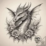 Tattoo sketch dragon with a rose, tattoo flas… – tattoo sketch (№1757897664_0, 15.09.2025 00:54) — tattoovalue.net