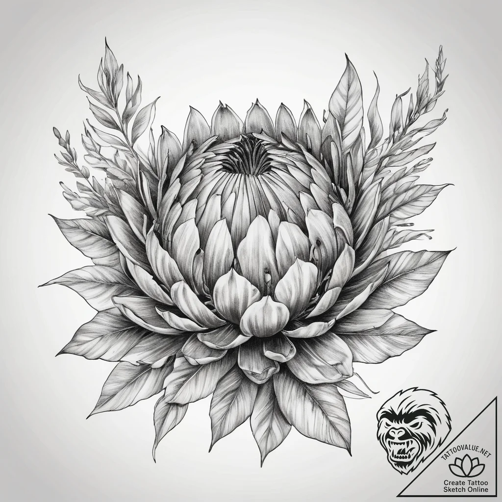 Tattoo sketch protea, ink illustration for ta... - tattoo sketch (№1757898855_0, 15.09.2025 01:14) — tattoovalue.net