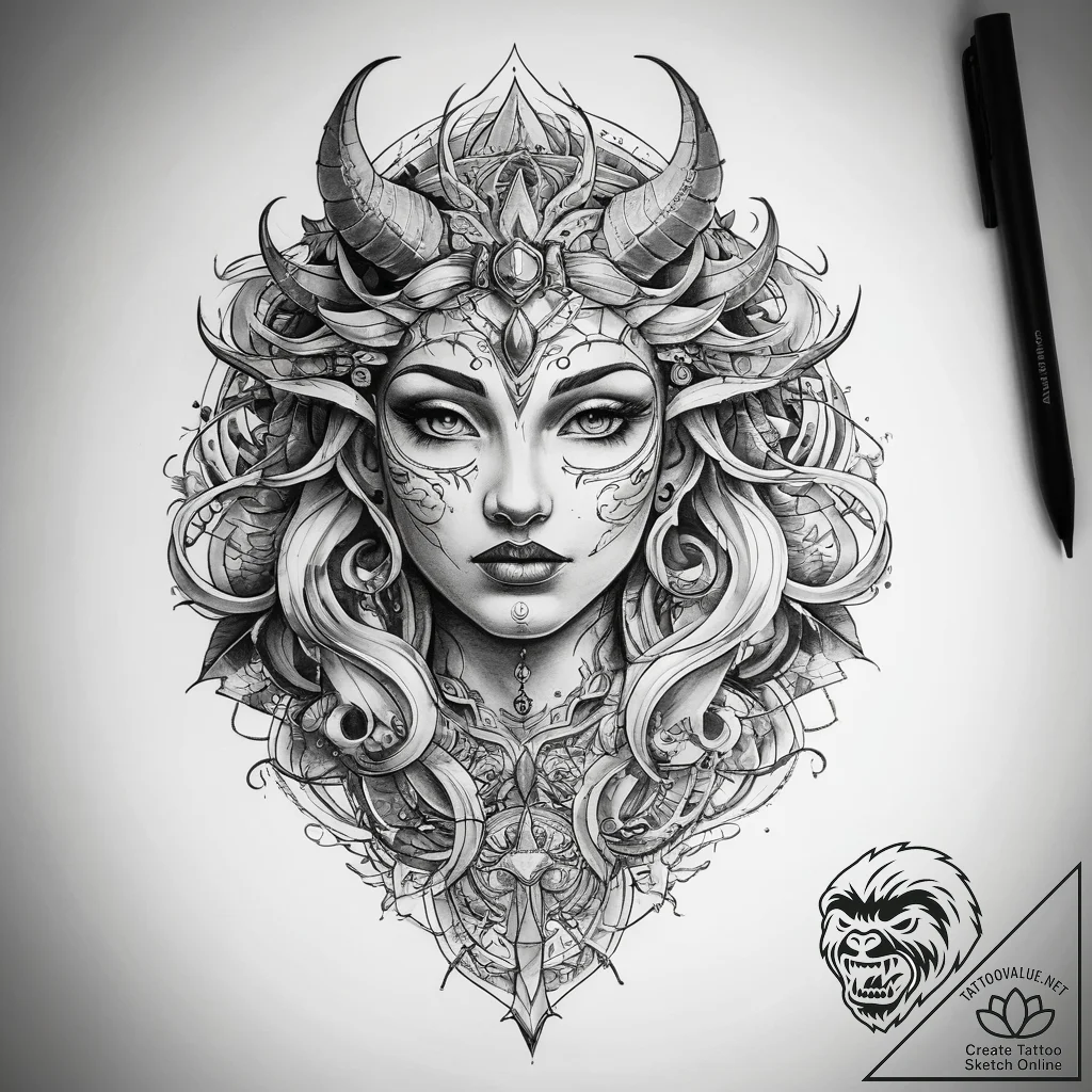 Tattoo sketch mythical tattoo - tattoo sketch (№1757899253_0, 15.09.2025 01:20) — tattoovalue.net