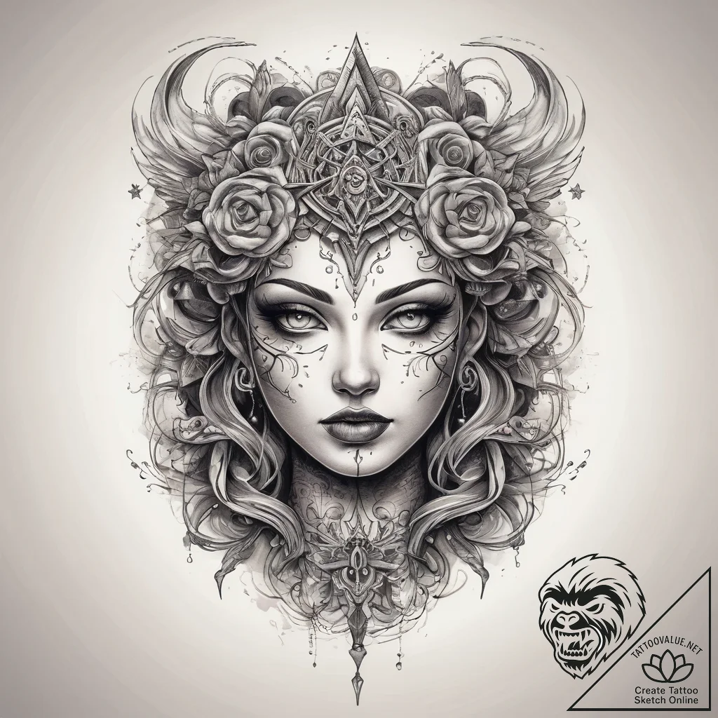 Tattoo sketch mystical entity, artistic tatto... - tattoo sketch (№1757900846_0, 15.09.2025 01:47) — tattoovalue.net