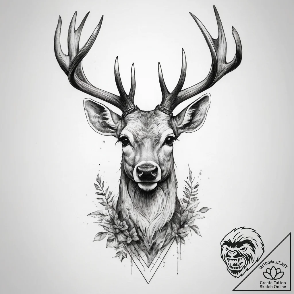 Tattoo sketch deer with antlers - tattoo sketch (№1757902417_0, 15.09.2025 02:13) — tattoovalue.net