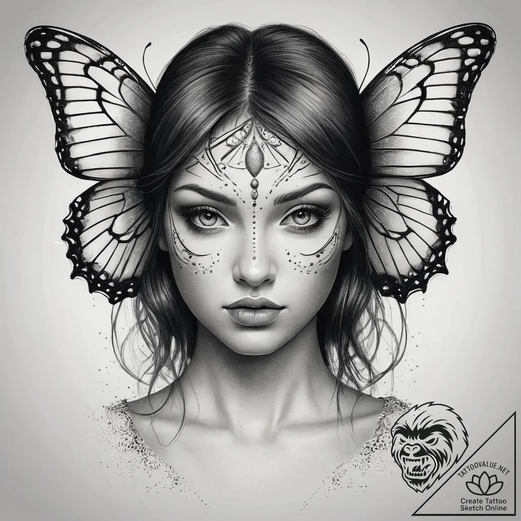 Tattoo sketch butterfly girl tattoo, ink illu... - tattoo sketch (№1757902812_0, 15.09.2025 02:20) — tattoovalue.net