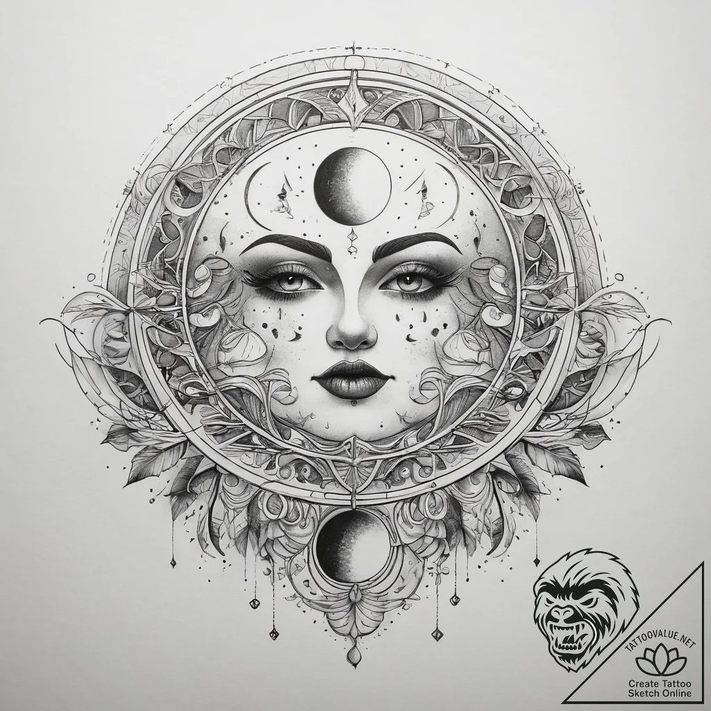 Tattoo sketch moon phases, tattoo line art, n... - tattoo sketch (№1757903006_0, 15.09.2025 02:23) — tattoovalue.net