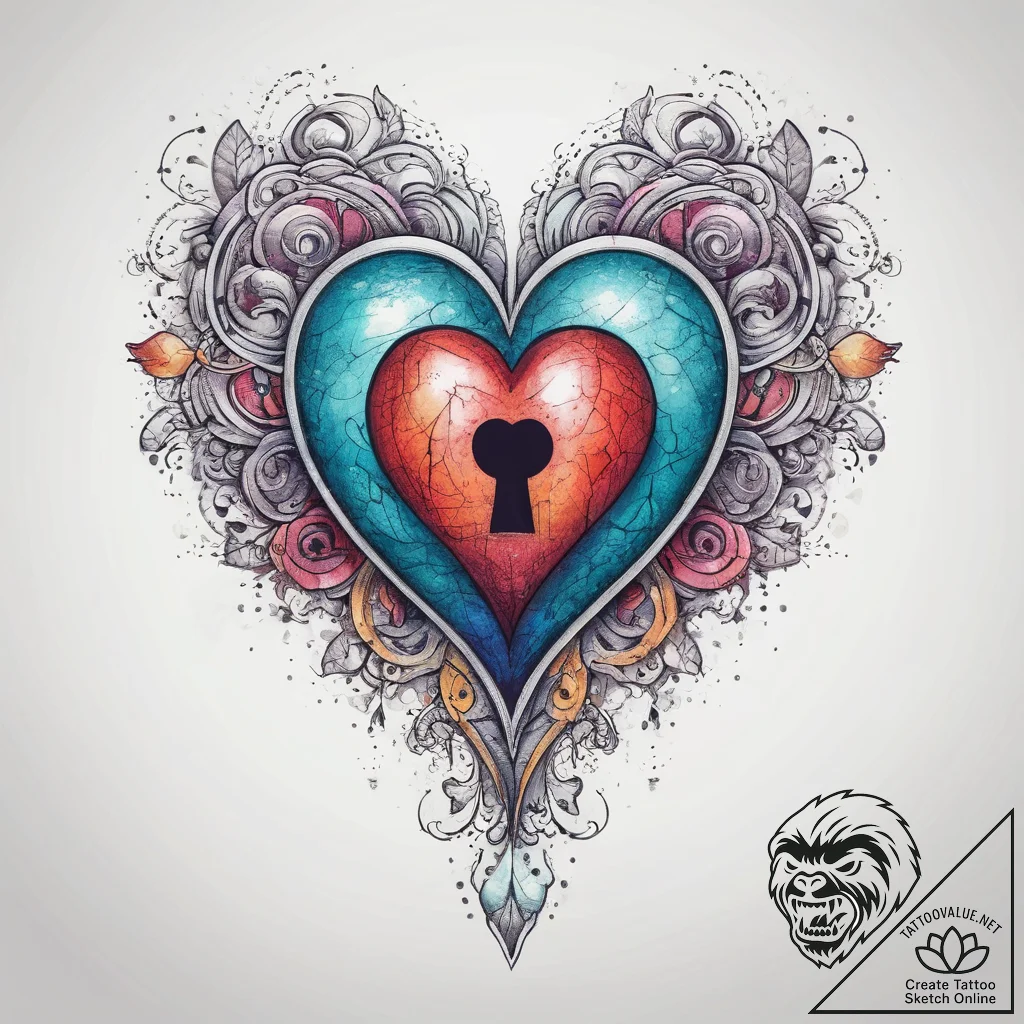 Tattoo sketch heart with a keyhole, ink illus... - tattoo sketch (№1757903200_0, 15.09.2025 02:26) — tattoovalue.net